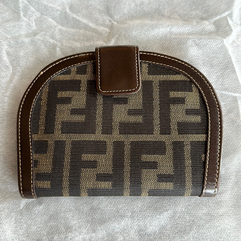 Fendi Zucca Canvas Leather Bifold Wallet Brown Tan Unisex Men Women
